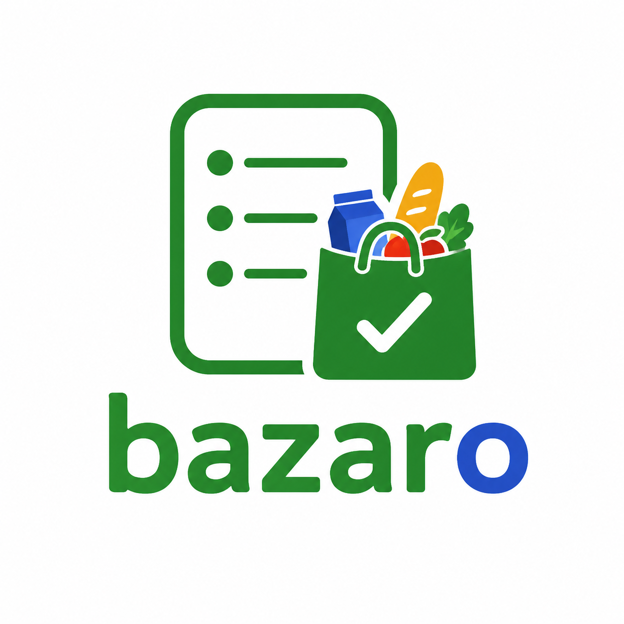 Bazaro Logo: gefüllte Einkaufstüte vor stilisierter Einkaufsliste